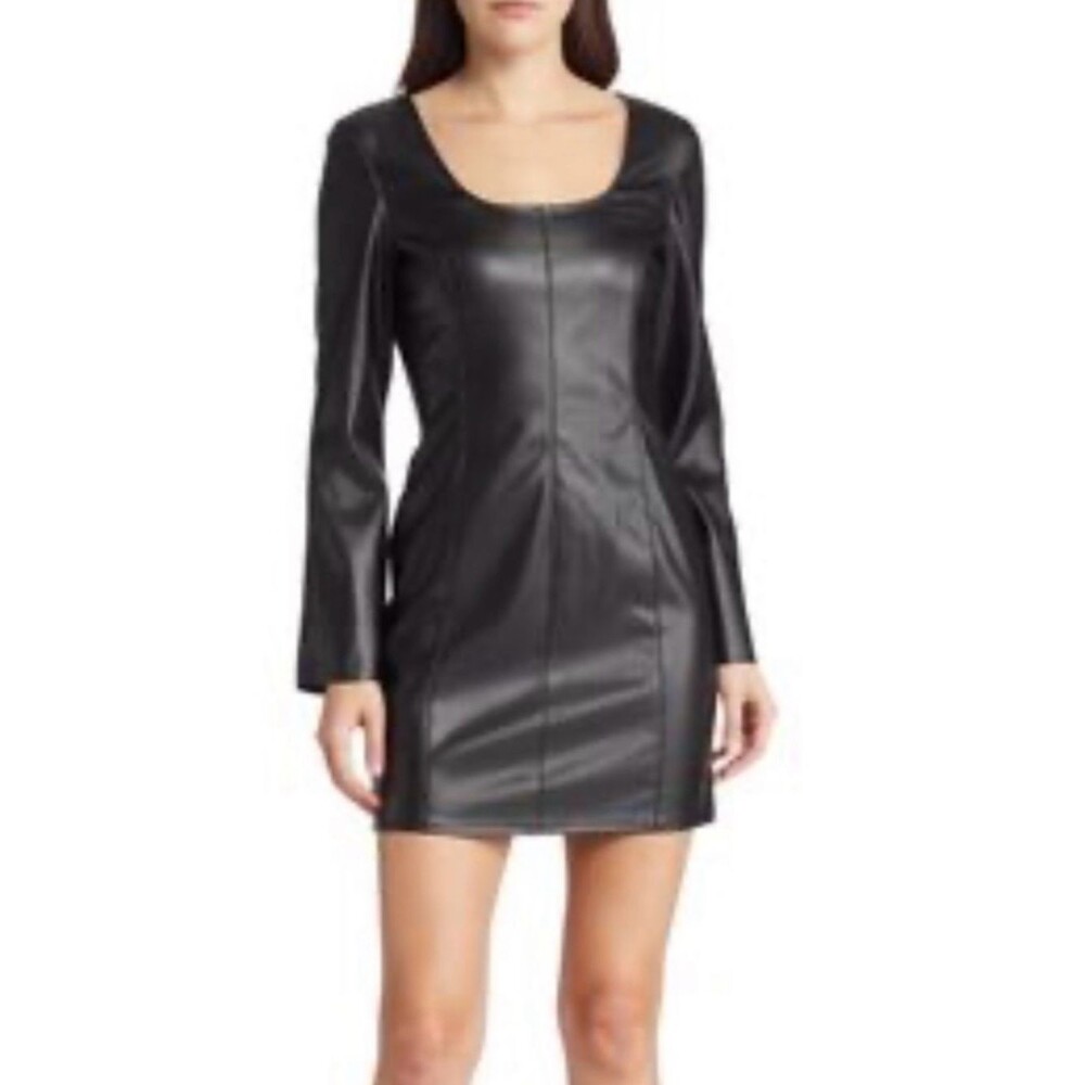 NWT Vero Moda Nora Sleek Black Faux Leather Long-Sleeve Mini Dress Size L